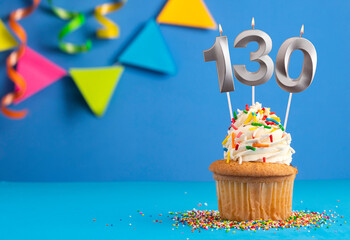 Candle number 130 - Cupcake birthday in blue background