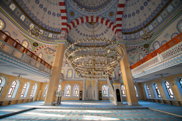 Interior of Kilyos Merkez Camii Mosque in historic town center of Kumkoy in Sariyer district of...