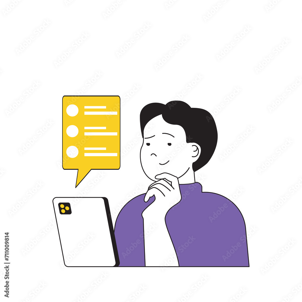 Poster online voting concept with cartoon people in flat design for web. man choosing politicians at electi