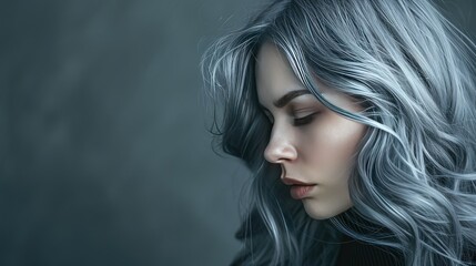 Fototapeta premium Portrait of Woman With Grey Hair and Black Shirt