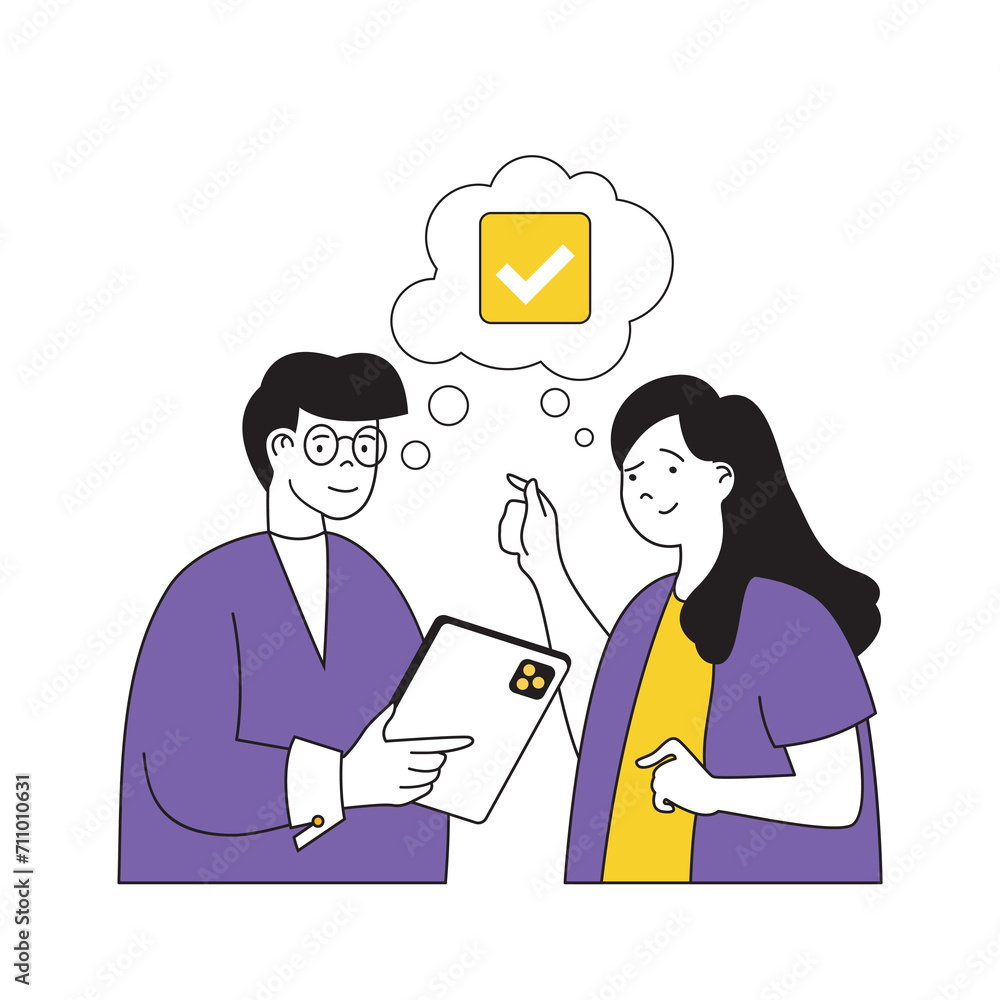 Poster online voting concept with cartoon people in flat design for web. woman and man discussing vote and 