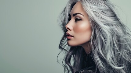 Fototapeta premium Woman with gray hair on a gray background