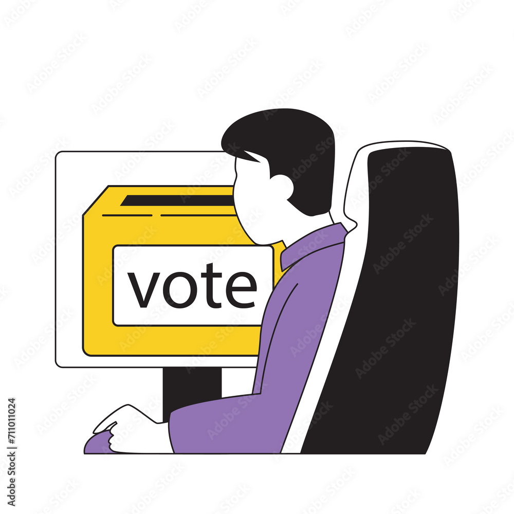 Poster online voting concept with cartoon people in flat design for web. man takes part in election, fillin
