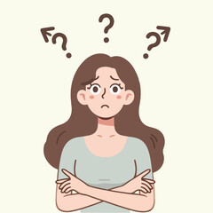 Vector confused choice thinking doubt concept woman making decision cartoon character

