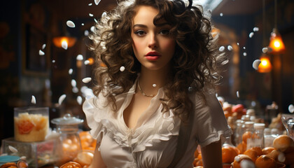 A beautiful young woman celebrates Halloween with elegance and sensuality generated by AI