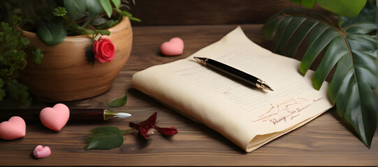 Naklejka na ściany i meble valentine's day letter with small red hearts, ai generated