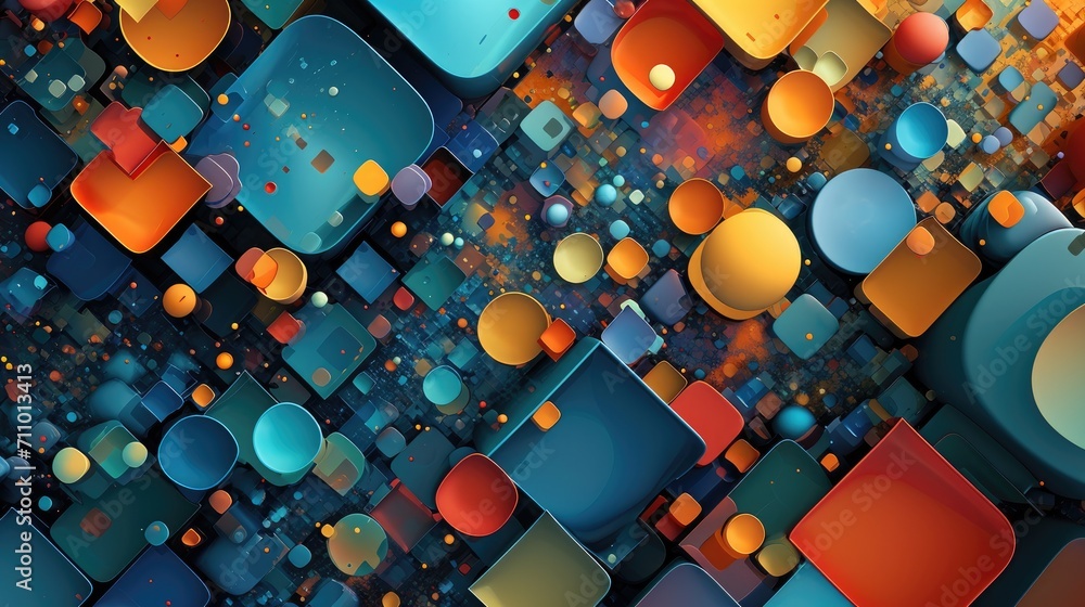 Poster abstract geometric background with multicolored squares. 3d illustration.