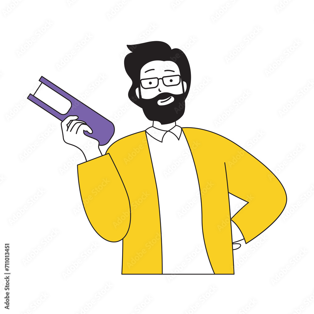Aufkleber book reading concept with cartoon people in flat design for web. man with textbook searching informa