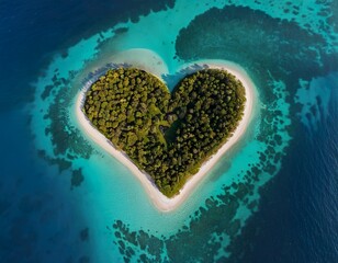 Caribbean Island in the Shape of a Love Heart. Aerial Shot, Holiday Concept.