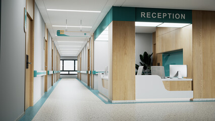 modern hospital reception and corridor