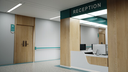 modern hospital reception and corridor