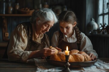 Old Jewish woman makes shabbat bread challah