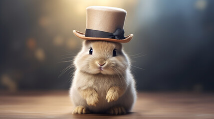 close-up of a small rabbit in a hat - obrazy, fototapety, plakaty