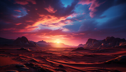 Naklejka premium Majestic mountain peak reflects beauty in nature tranquil sunset generated by AI