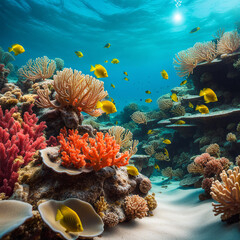 Naklejka na ściany i meble Tropical fish on a coral reef in the Sea.
