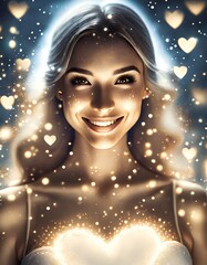 Fototapeta premium smiling young woman with heart. valentines design. beautiful romantic girl. love and romantic