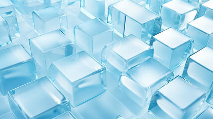 Blue ice cubes background close up