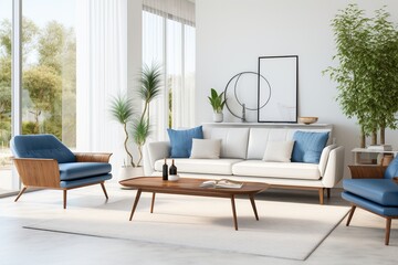 Blue and White Modern Living Room Interior Design