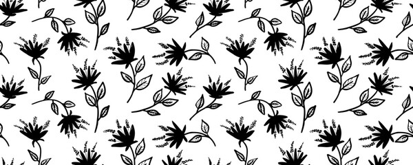 Seamless cute floral vector pattern background. Flower pattern on white background