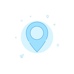 Map pin, location flat vector icon. Filled line style. Blue monochrome design. Editable stroke