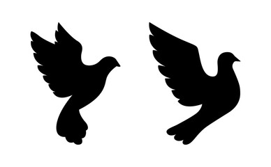 Black dove icon. Peace symbol. Flying pigeon. Vector graphic EPS 10