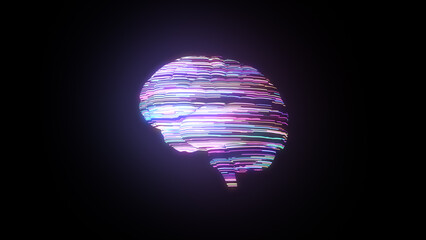 Meta Brain, 3D illustration of human brain with glow colourful surface