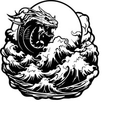 Fototapeta premium Dragon of the Ocean - Black and White