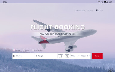 Naklejka premium Online flight booking website interface with information