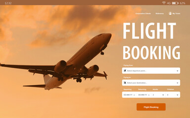 Online flight booking website interface with information