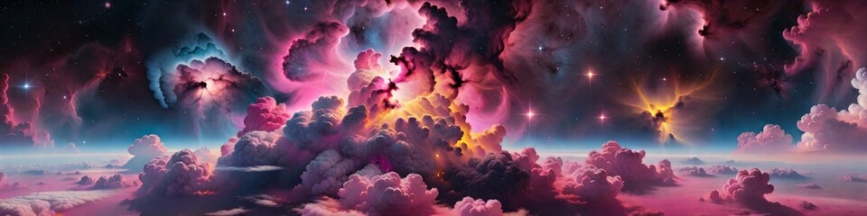 Abstract surrealistic banner pink space clouds, background for design - obrazy, fototapety, plakaty