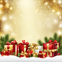 Holiday Christmas background with a border of gift boxes. Vector