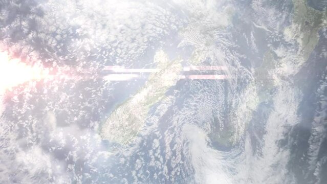 Zoom in from space and focus on Rangiora, New Zealand. 3D Animation. Background for travel intro. Elements of this image furnished by NASA.