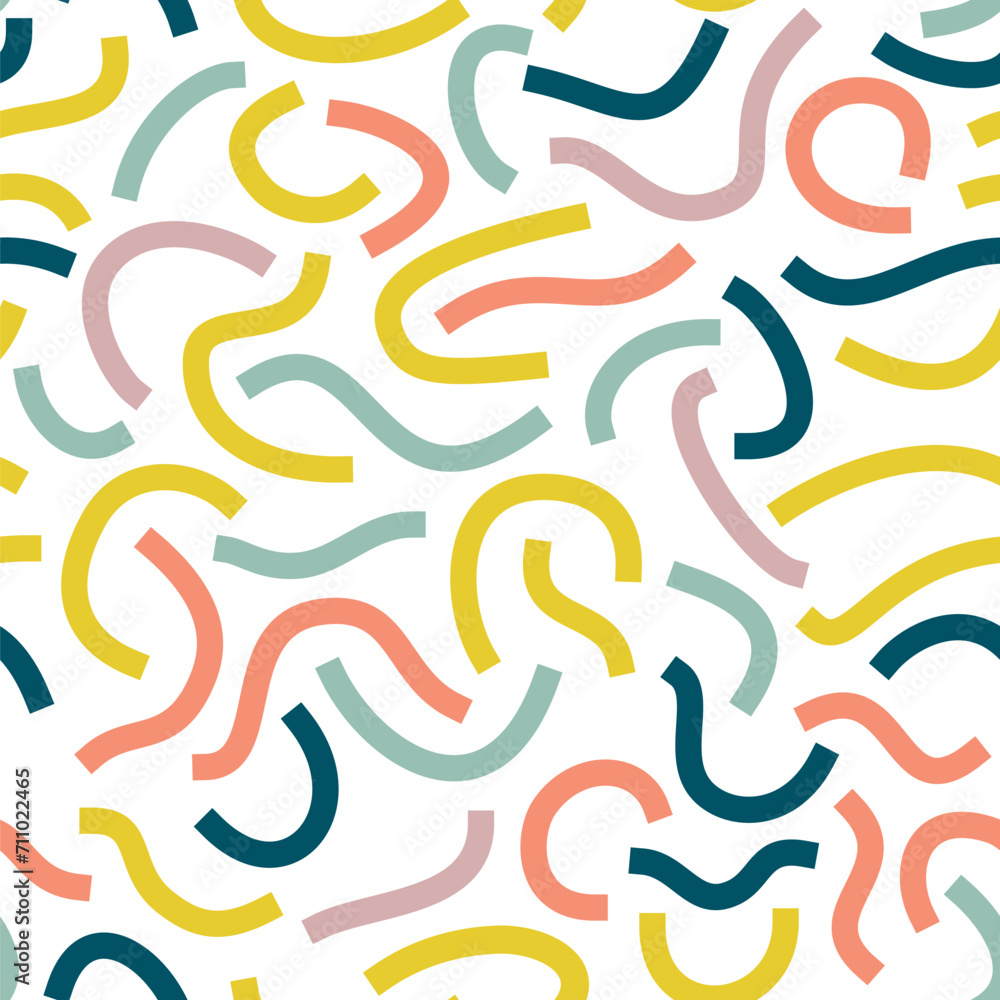 Poster colored curved lines isolated on white background. bold squiggles.
