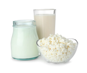Different lactose free products isolated on white