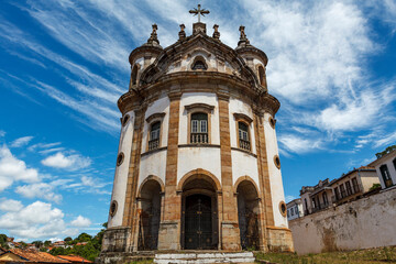 Fototapeta na wymiar Facade of the church of Our Lady of the Rosary of Black Men in Ouro Prero, Minas Gerais, Brazil, South America