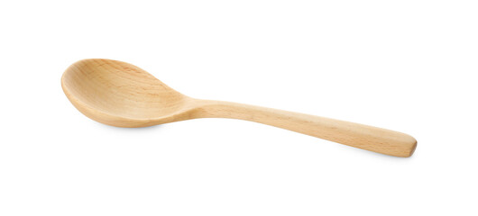 One empty wooden spoon isolated on white