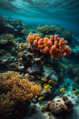 Tropical fish on a coral reef in the Sea.