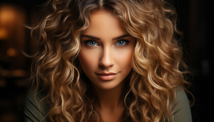 Fototapeta premium Beautiful woman with long curly blond hair generated by AI