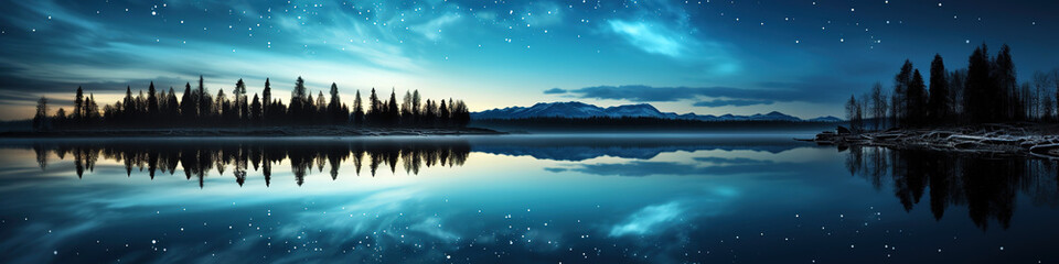 Fototapeta na wymiar Starlit Sky Over Tranquil Mountain Lake