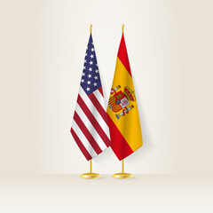 United States and Spain national flag on a light background.