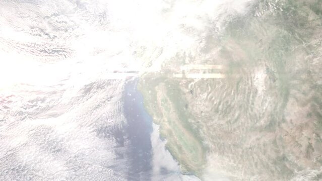 Zoom in from space and focus on Red Bluff, California, USA. 3D Animation. Background for travel intro. Elements of this image furnished by NASA.