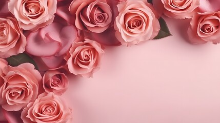rose flower background. Wedding invitation cards. Valentine's day or mother day holiday concept, top view empty space
