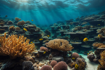 Fototapeta premium Tropical fish on a coral reef in the Sea.