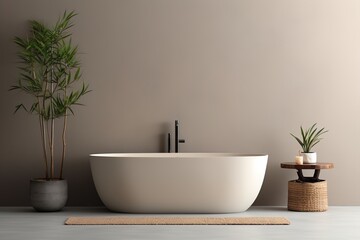 Bathroom interior with a large bathtub and plants