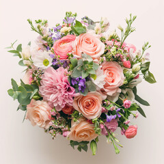 Flowers. Lush bouquet with roses and mixed flowers, perfect for a romantic or celebratory occasion.