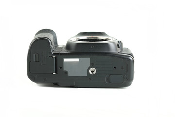 Big Black DSLR Digital Camera full frame sensor on white background.