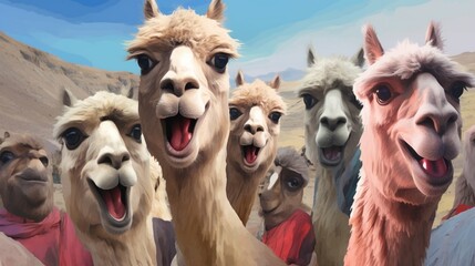 A group of alpacas smiling for a photo