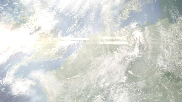 Zoom in from space and focus on Rees, Germany. 3D Animation. Background for travel intro. Elements of this image furnished by NASA.