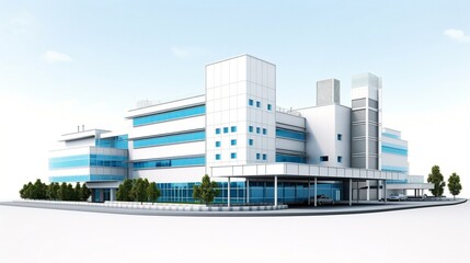 Isolated white modern hospital.