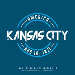 Kansas City circle badge logo text effect vector. Editable college t-shirt design printable text effect vector